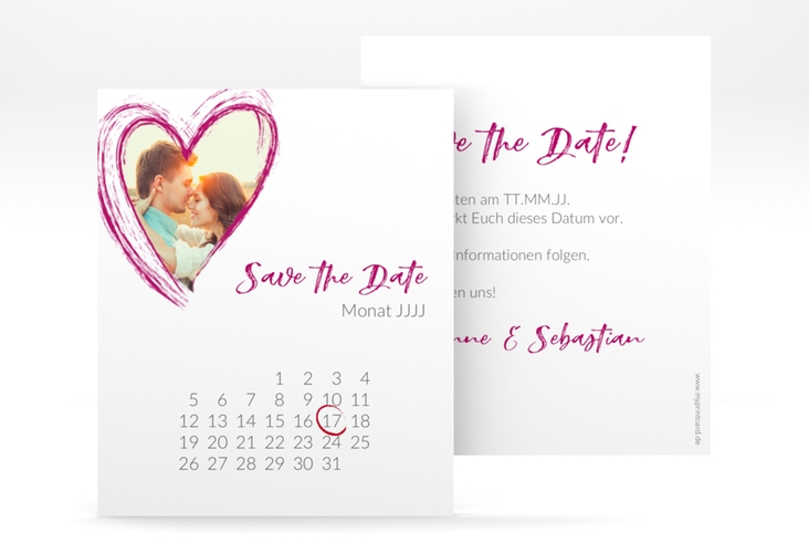Save the Date-Kalenderblatt Liebe Kalenderblatt-Karte pink