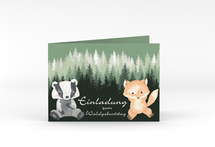 Einladungskarte Kindergeburtstag "Waldkinder" DIN A6 Klappkarte quer