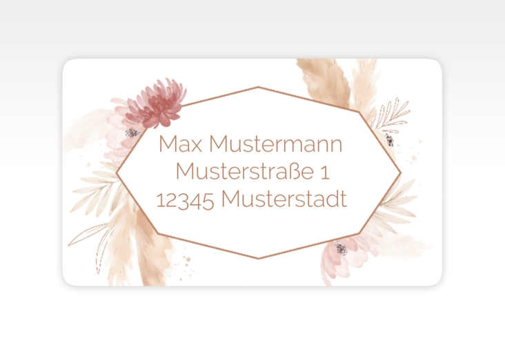 Empfängeretikett Hochzeit Bohostyle 63,5 x 38,1 mm beige mit Pampasgras in Aquarell
