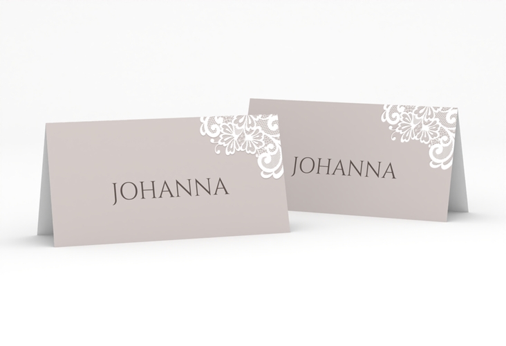Tischkarte Hochzeit Vintage Tischkarten grau hochglanz mit floraler Spitze