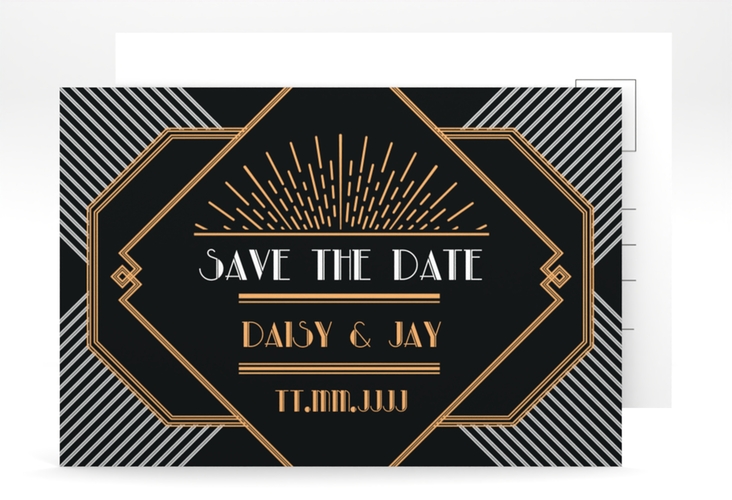 Save the Date-Postkarte Gatsby A6 Postkarte im 20er-Jahre-Stil