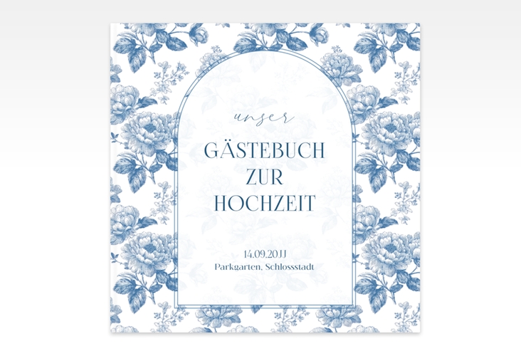 Gästebuch Creation Blue Floral 20 x 20 cm, Hardcover mit blauem Blumenmuster auf weißem Grund