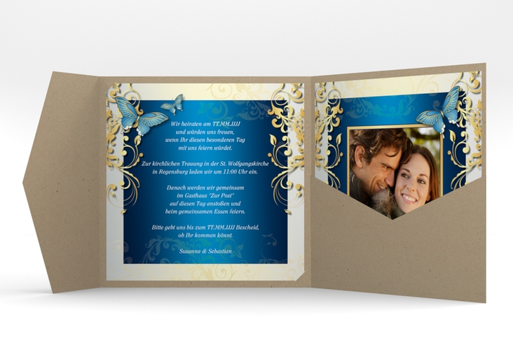 Hochzeitseinladung Toulouse Pocketfold blau