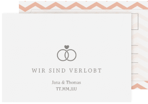 Klick: Details zu Verlobungskarte Hochzeit "Avery" anzeigen Verlobungskarte Hochzeit "Avery" A6 Postkarte weiss