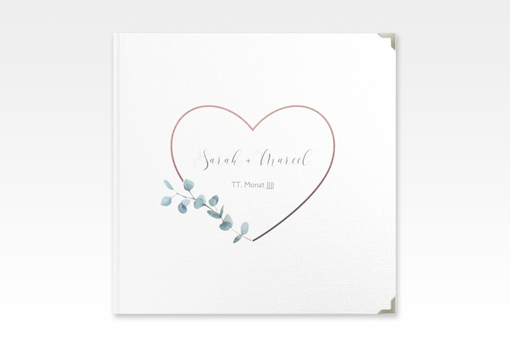 Gästebuch Selection Hochzeit Greenheart Leinen-Hardcover rosa mit elegantem Herz und Eukalyptus-Zweig