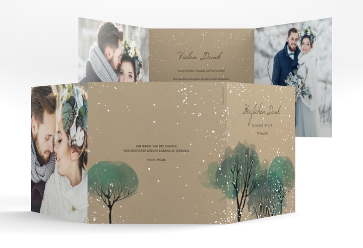 Dankeskarte Hochzeit Winterhochzeit quadr. Doppel-Klappkarte Kraftpapier
