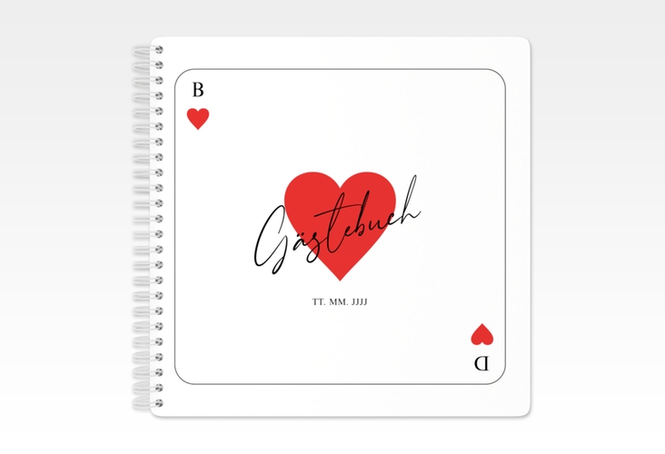 Gästebuch Hochzeit Kartenspiel Ringbindung weiss im Herz-Ass-Design eines Kartenspiels