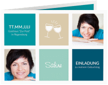 Einladung 50. Geburtstag Celebration A6 Klappkarte quer tuerkis