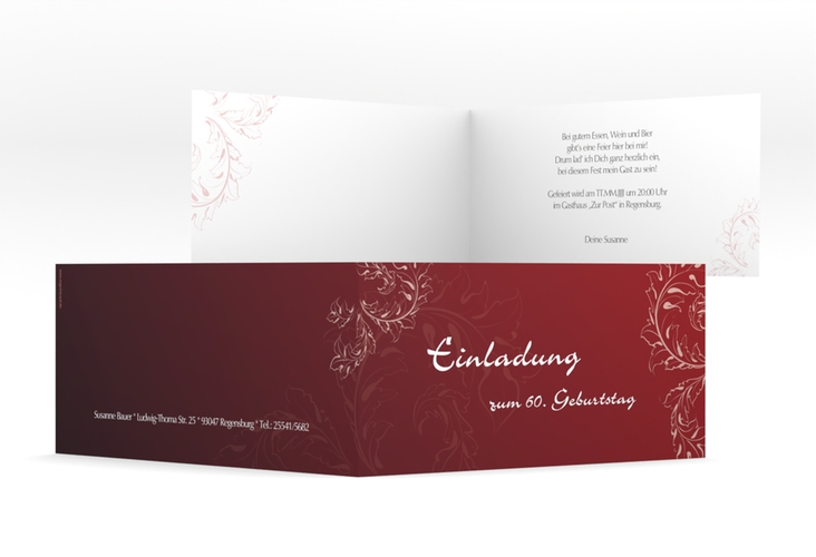 Einladung 60. Geburtstag Peter/Petra lange Klappkarte quer rot hochglanz