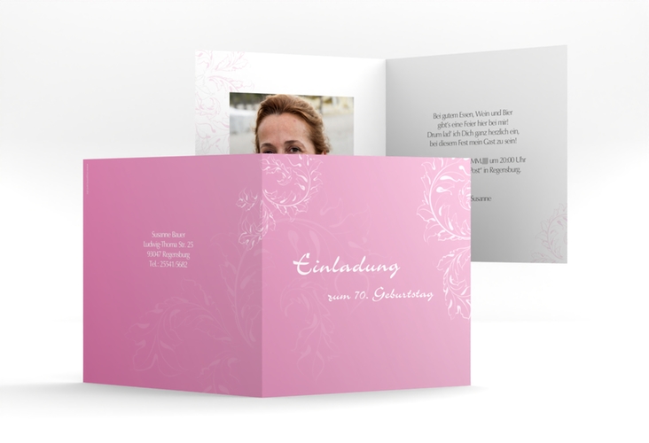 Einladung 70. Geburtstag Peter/Petra quadr. Klappkarte rosa