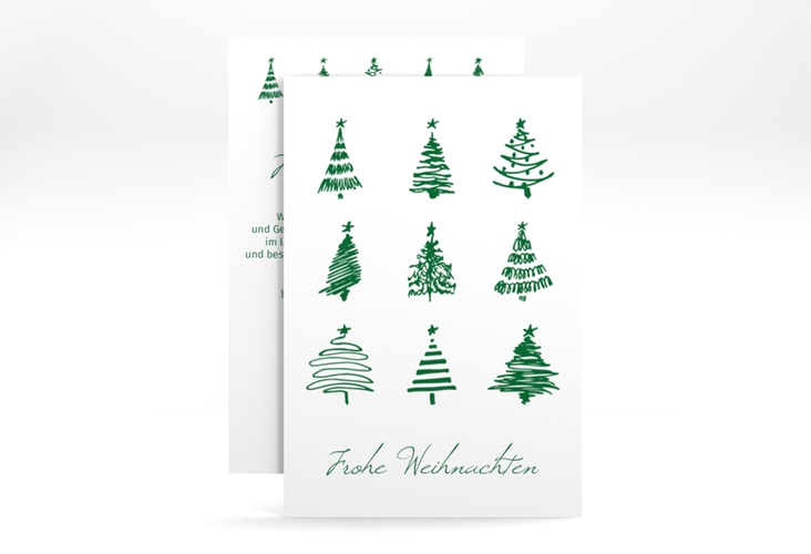 Business-Weihnachtskarte Weihnachtshain A6 Karte hoch weiss hochglanz mit gezeichneten Christbäumen