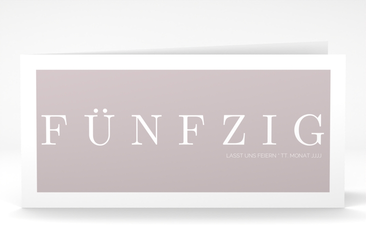 Einladung 50. Geburtstag Schlicht lange Klappkarte quer grau hochglanz