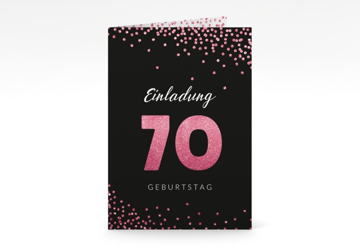 Einladung 70. Geburtstag Glitzer A6 Klappkarte hoch pink