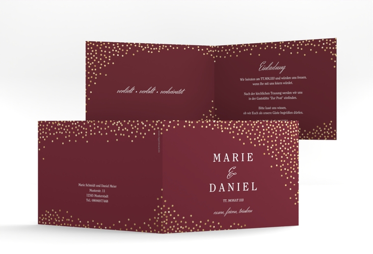 Hochzeitseinladung Glitter A6 Klappkarte quer rot hochglanz