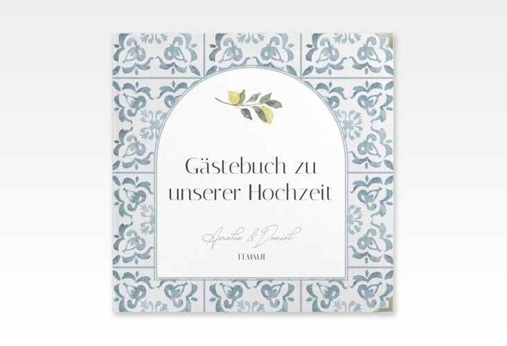 Gästebuch Selection Hochzeit Azulejo Leinen-Hardcover blau mit mediterranem Azulejo-Muster und Zitronen