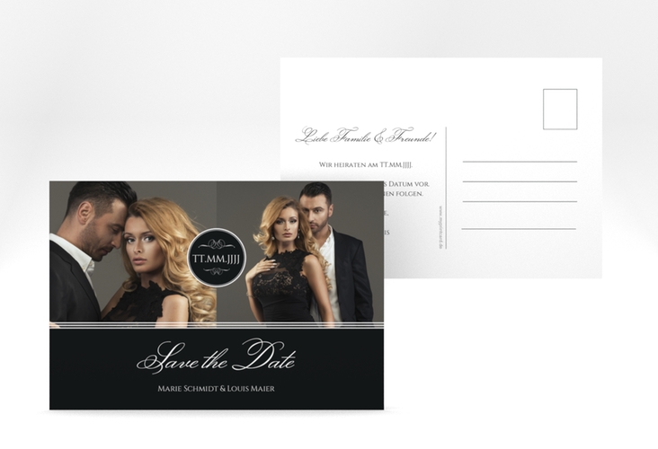Save the Date-Postkarte Elegancy A6 Postkarte schwarz hochglanz