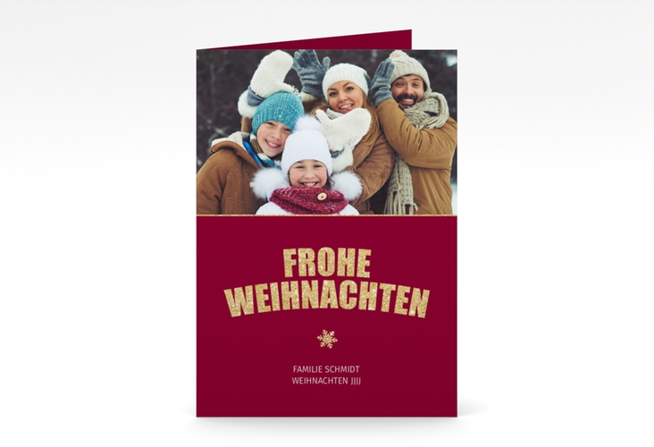 Weihnachtskarte Festtag A6 Klappkarte hoch rot zum Personalisieren mit Foto