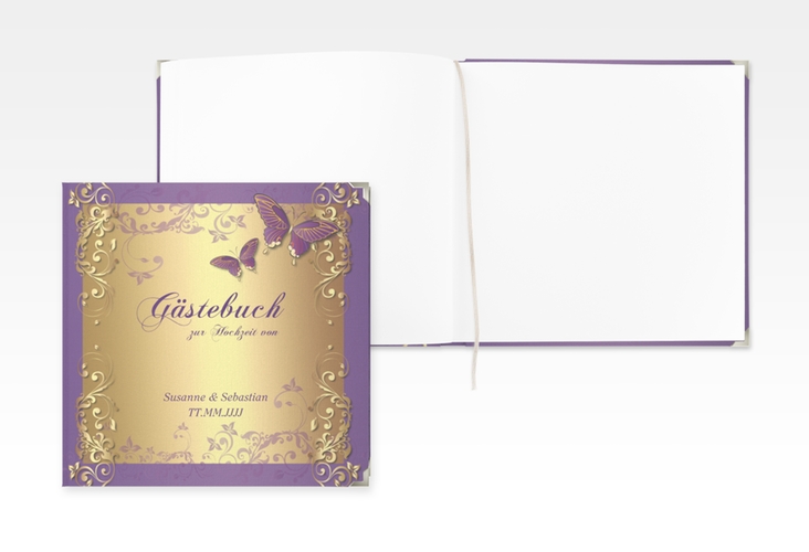 Gästebuch Selection Hochzeit Toulouse Leinen-Hardcover lila mit Schmetterlingen und Schnörkeln