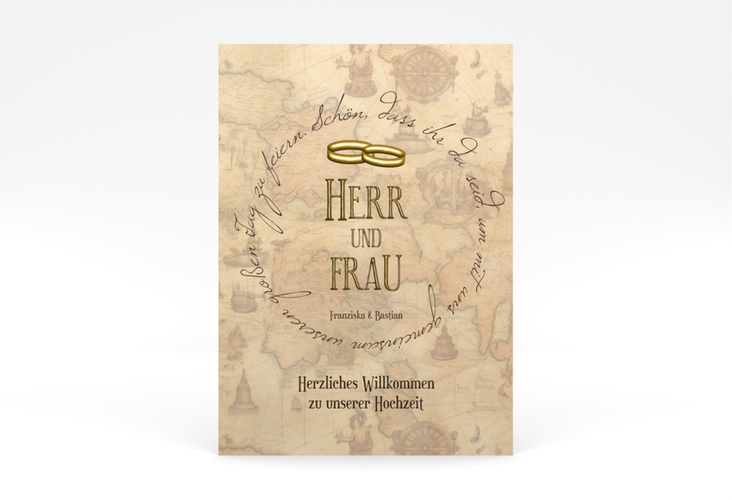 Willkommensschild Poster Zwei Ringe 50 x 70 cm Poster mit Eheringen und Fantasy-Landkarte