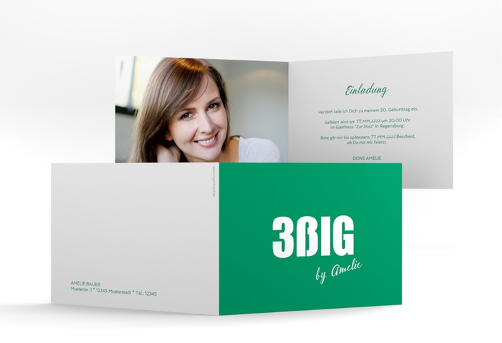 Einladung 30. Geburtstag Zig A6 Klappkarte quer gruen