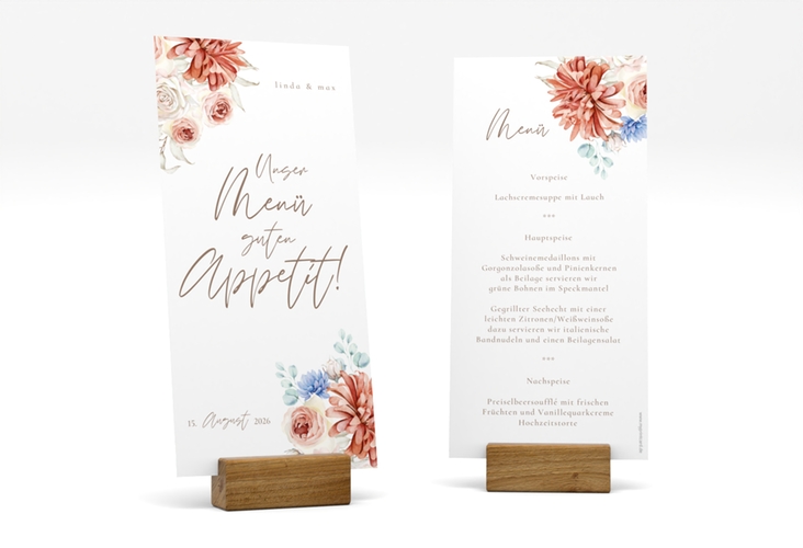 Menükarte Hochzeit Flowercloud lange Karte hoch