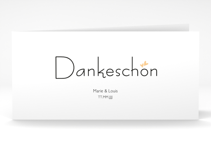 Dankeskarte Hochzeit Twohearts lange Klappkarte quer beige