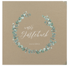 Klick: Details zu Gästebuch Selection Hochzeit "Silverleaf" anzeigen Gästebuch Selection Hochzeit Silverleaf Leinen-Hardcover Kraftpapier mit Eukalyptus-Zweig