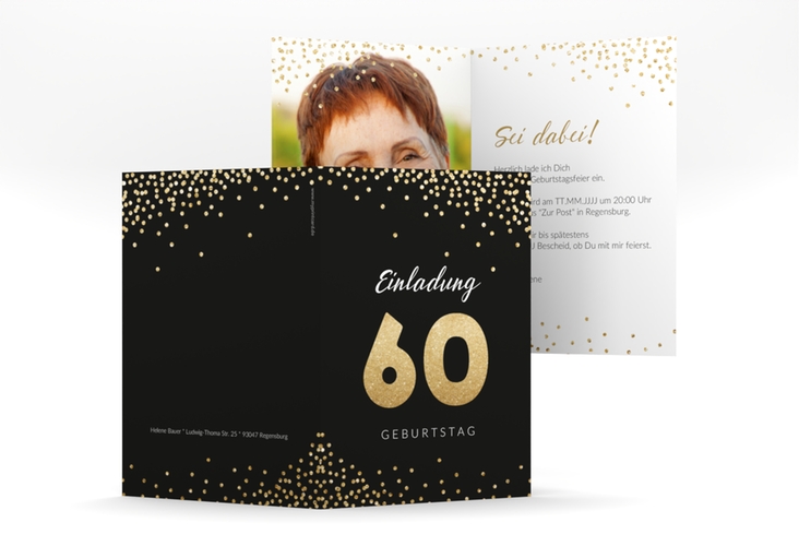 Einladung 60. Geburtstag Glitzer A6 Klappkarte hoch hochglanz