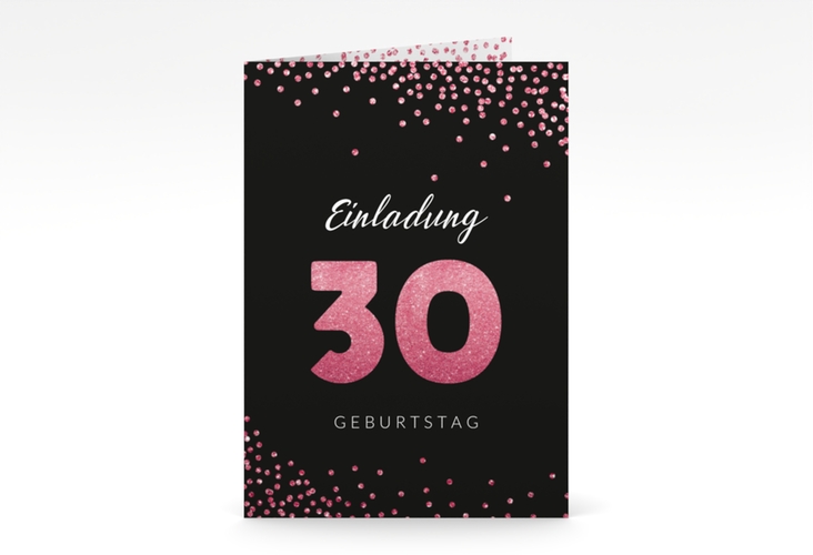 Einladung 30. Geburtstag Glitzer A6 Klappkarte hoch pink hochglanz