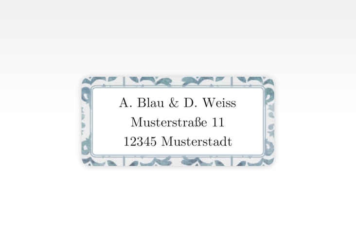 Absenderetikett Hochzeit Blauweiss 45,7 x 21,2 mm blau mit mediterranem Azulejo-Muster und Zitronen