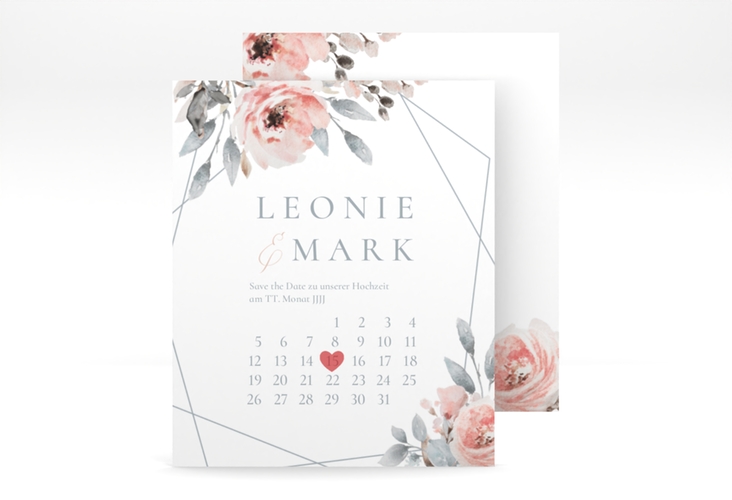 Save the Date-Kalenderblatt Perfection Kalenderblatt-Karte weiss mit rosa Rosen