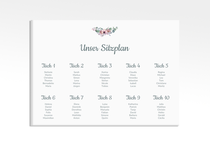 Sitzplan Leinwand Hochzeit Herzgold 70 x 50 cm Leinwand weiss