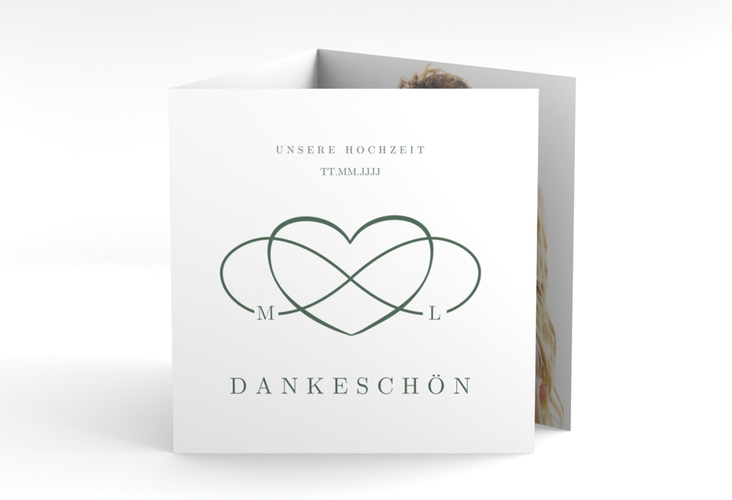Dankeskarte Hochzeit Infinity quadr. Doppel-Klappkarte gruen hochglanz