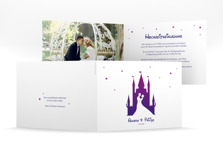 Hochzeitseinladung Castle mittlere Klappkarte quer
