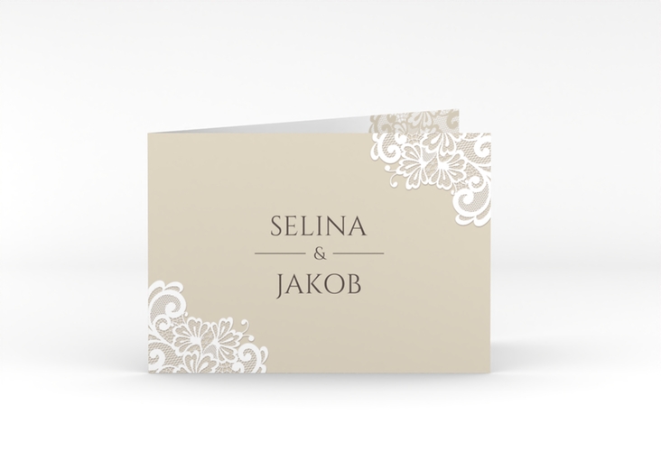 Dankeskarte Hochzeit Vintage A6 Klappkarte quer mit floraler Spitze