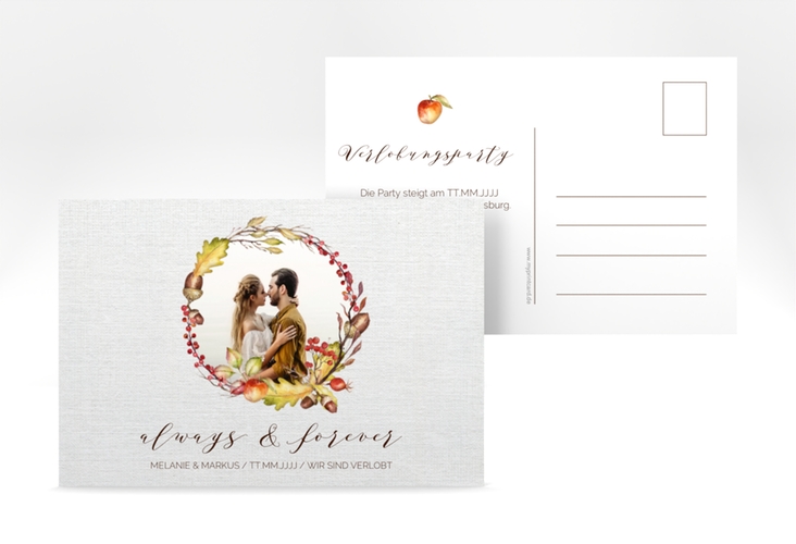 Verlobungskarte Hochzeit Herbstlich A6 Postkarte weiss