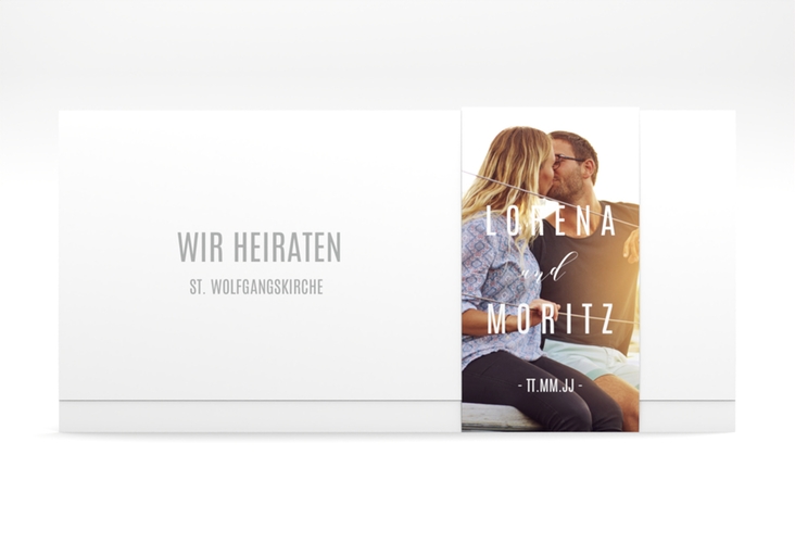 Hochzeitseinladung Memory Wickelfalzkarte + Banderole