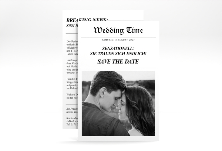 Save the Date-Karte Wedding Time A6 Karte hoch im Stil einer Zeitung
