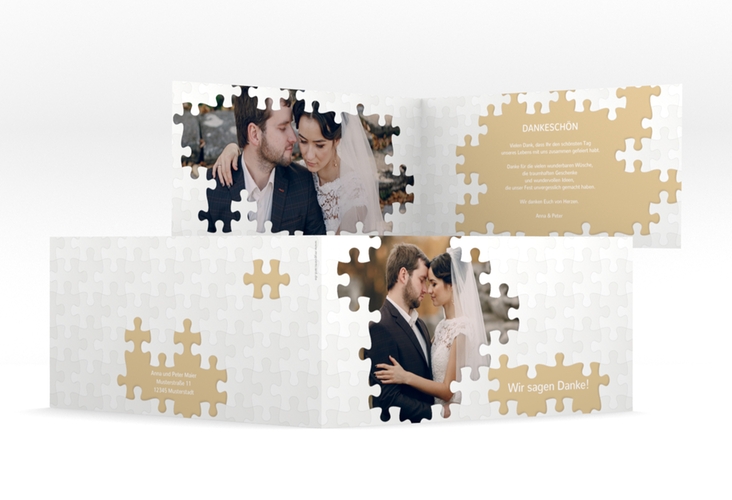 Dankeskarte Hochzeit Puzzle lange Klappkarte quer beige
