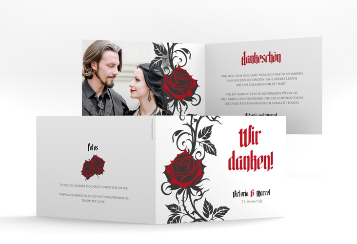 Danksagungskarte Hochzeit Red Rose A6 Klappkarte quer weiss