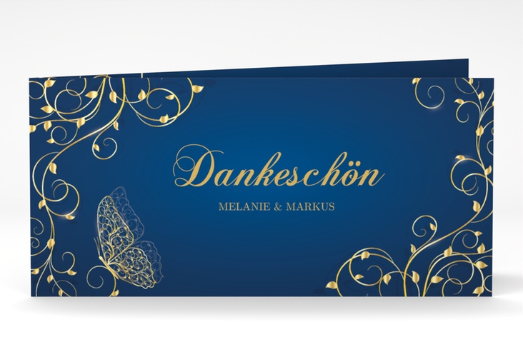 Danksagungskarte Hochzeit Eternity lange Klappkarte quer blau hochglanz