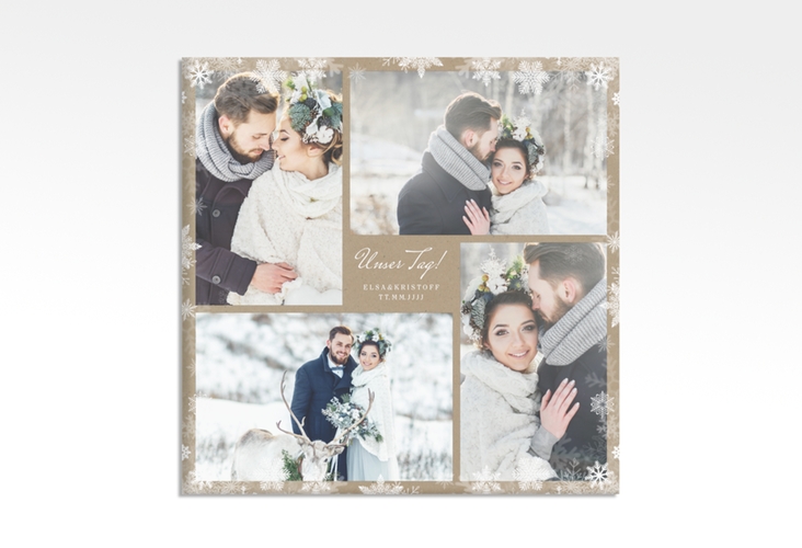 Hochzeitscollage Leinwand Snowfall 30 x 30 cm Leinwand mit Schneeflocken für Winterhochzeit