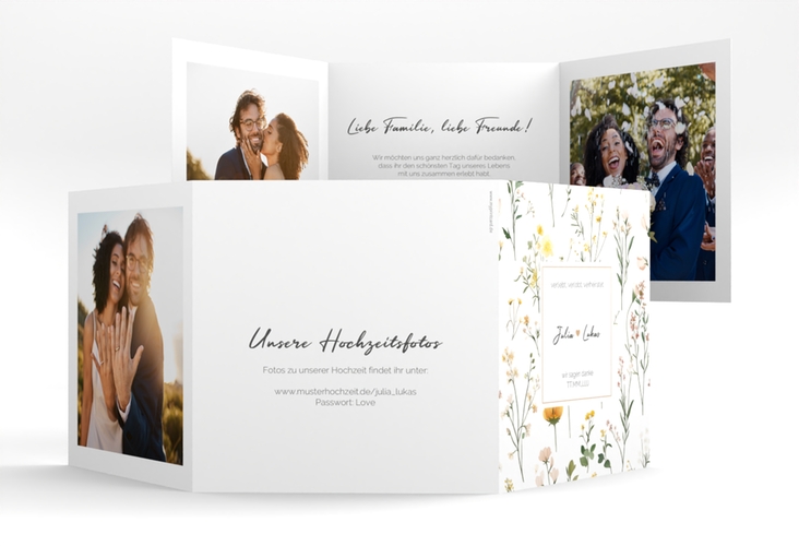 Dankeskarte Hochzeit Blumenwiese quadr. Doppel-Klappkarte