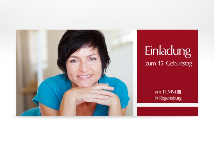 Einladung Geburtstag Gerd/Gerda lange Karte quer rot hochglanz mit Foto