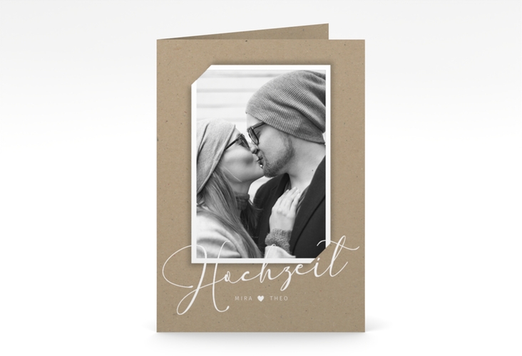 Einladungskarte Hochzeit Crafty A6 Klappkarte hoch Kraftpapier hochglanz mit Foto des Brautpaars