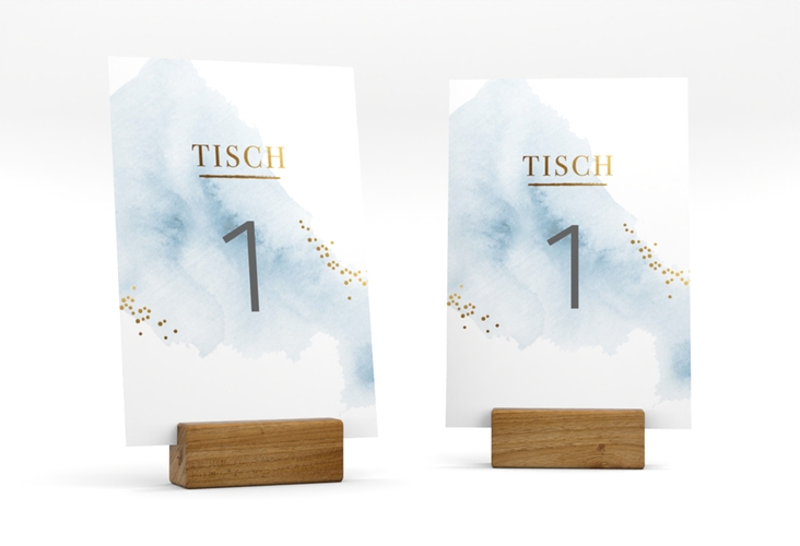 Tischnummer Hochzeit Pastell Tischaufsteller blau hochglanz