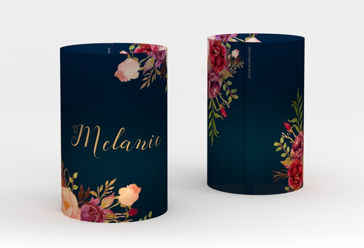 Windlicht Hochzeit Flowers Windlicht blau mit bunten Aquarell-Blumen