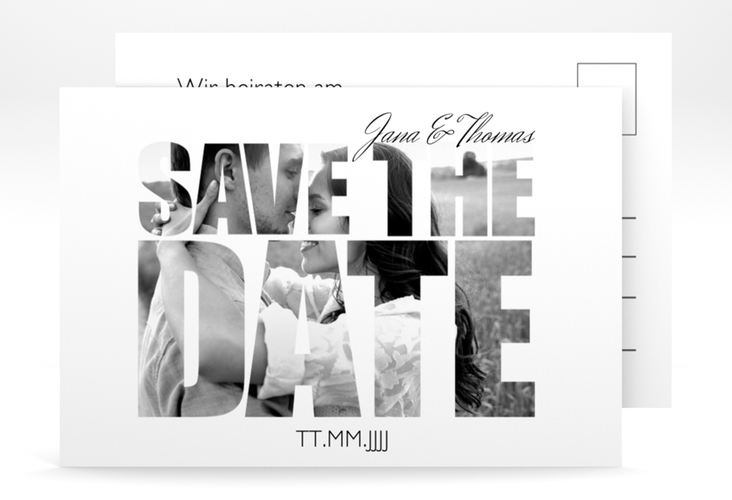 Save the Date-Postkarte  Letters A6 Postkarte weiss hochglanz