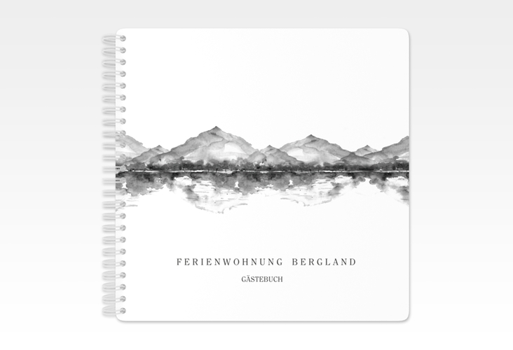 Gästebuch Ferienwohnung Bergland Ringbindung grau mit Gebirgslandschaft