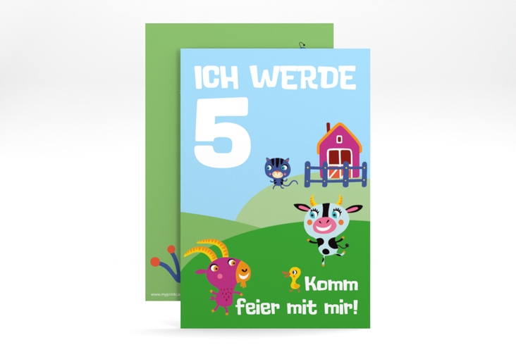 Einladungskarte Kindergeburtstag Bauernhof A6 Karte hoch mit Tieren von der Farm